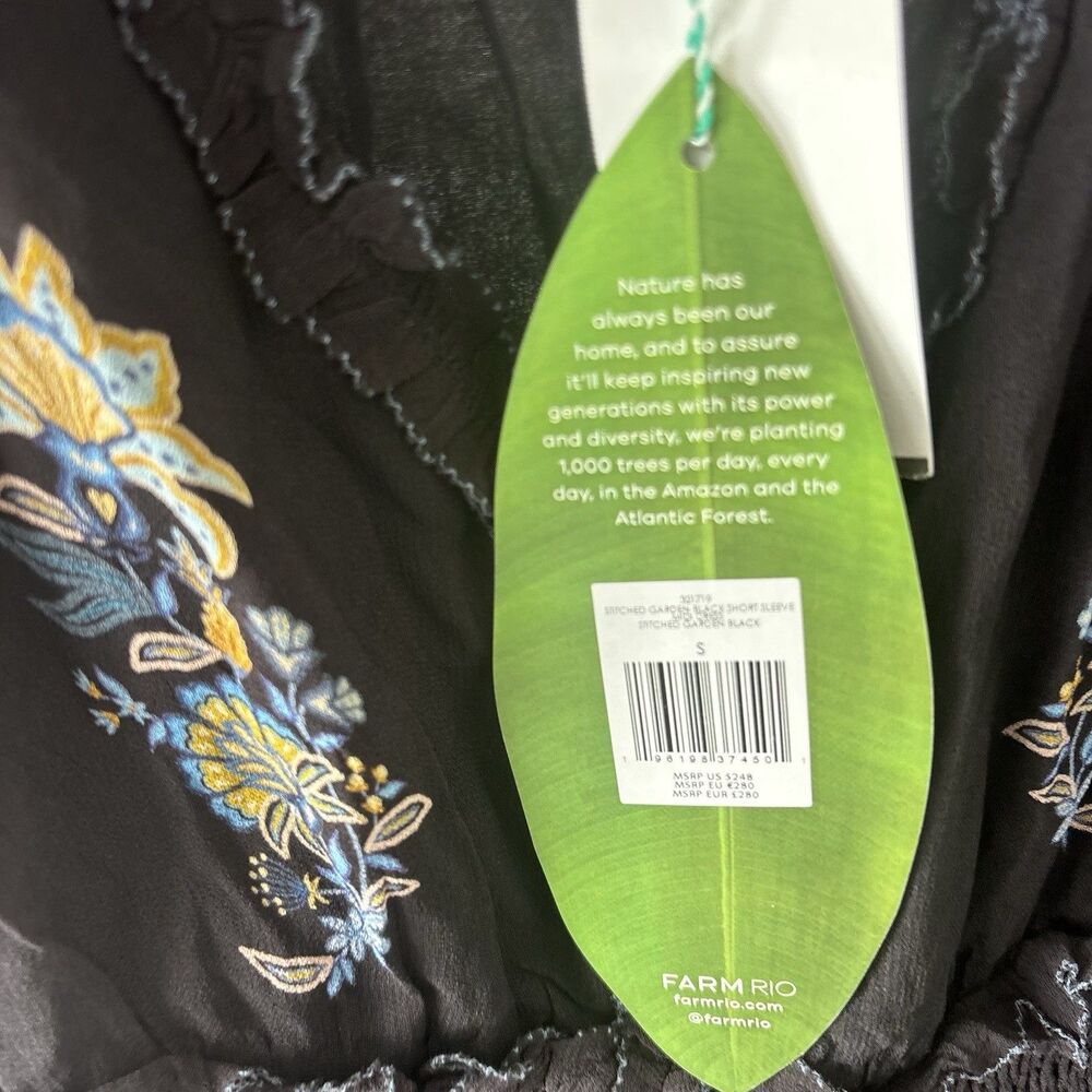 Farm Rio Black Stitched Garden Button Front Long Sleeve Dress Size Small New - Picture 6 of 7